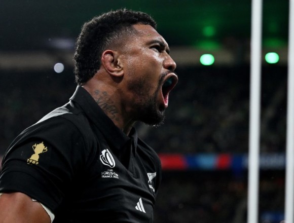 Man of the Match Ardie Savea reacts to All Blacks overcoming two yellow cards