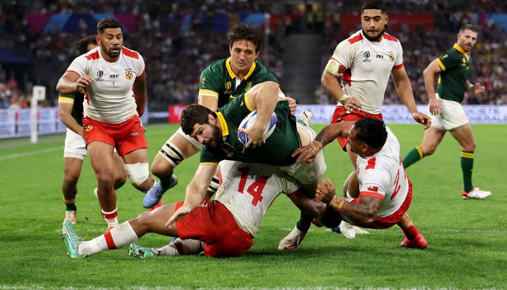 South Africa go top of Pool B with bonus-point win over Tonga