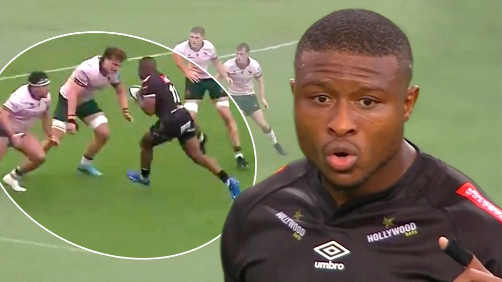 WATCH: Aphiwe Dyantyi monstered by Irish duo in first Sharks home game