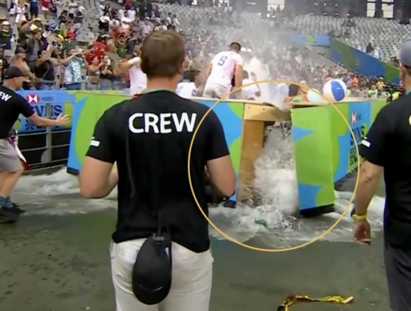 WATCH: Mad scramble as team celebrations force giant swimming pool to burst