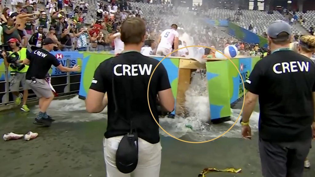 WATCH: Mad scramble as team celebrations force giant swimming pool to burst